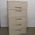 Global Beige 5 Drawer Lateral File Cabinet, Locking